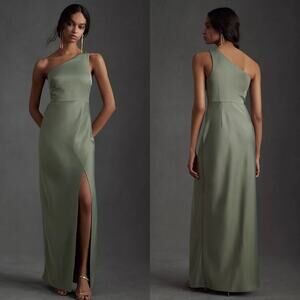 BHLDN‎ Anthropologie Dylan One Shoulder Satin Side Slit Gown Miss Womens Size 10